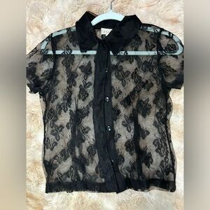 Vintage, black, see through button down shirt🖤